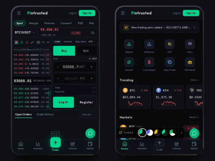 Codono mobile crypto trading app — iOS and Android crypto exchange software with spot, futures, and wallet access