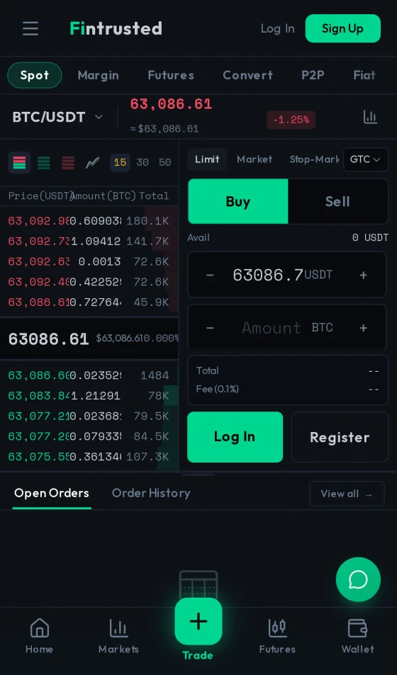 Codono mobile trading app spot trade screen